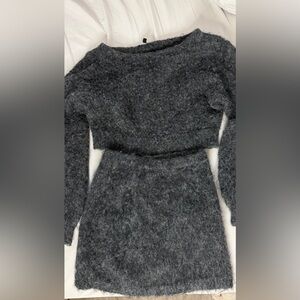 Fashion Nova Charcoal Gray Fuzzy Knit Two-Piece Set